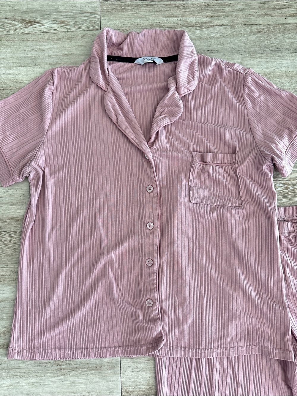 Nicole Miller New York Ribbed Pajama Set Pink Button Up Wide Leg Pants M - Picture 2 of 15